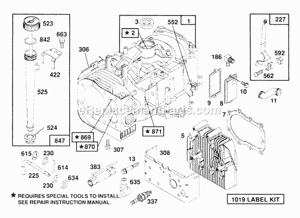 Briggs and Stratton 257702-0104-01 Engine Oil Fill Cylinder Head Diagram