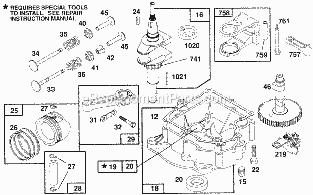 Briggs and Stratton 257702-0130-01 Engine Piston Grp Sump Cam Crank Diagram