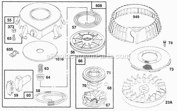 Briggs and Stratton 257702-0130-01 Engine Rewind Starter Diagram