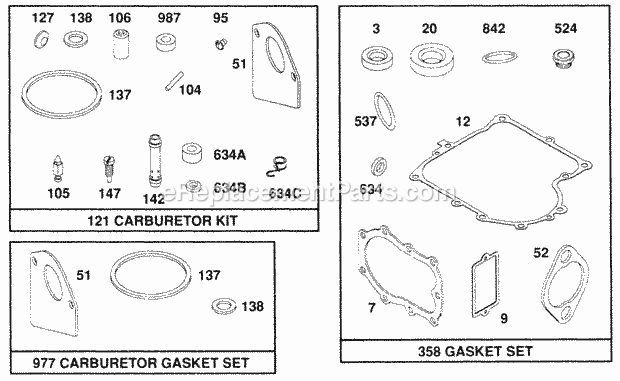 Briggs and Stratton 257707-0120-01 Engine KitsGasket Sets Diagram