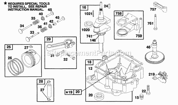 Briggs and Stratton 258702-0104-01 Engine Piston Group Sump Base Cam Diagram