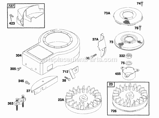 Briggs and Stratton 258702-0104-01 Engine Blower Hsg FlywheelScreens Diagram