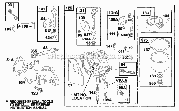 Briggs and Stratton 258702-0104-01 Engine Carburetor Assy Diagram