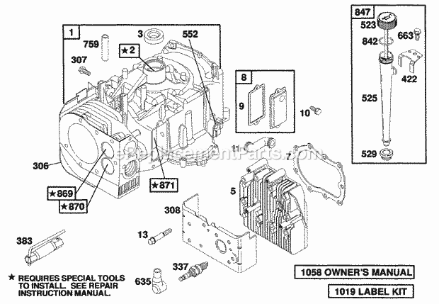 Briggs and Stratton 258707-0117-01 Engine Cylinder Head Oil Fill Diagram