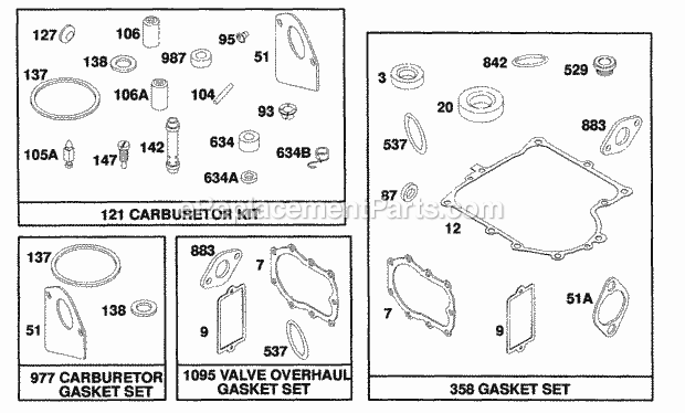 Briggs and Stratton 258707-0117-01 Engine Gasket Sets Diagram