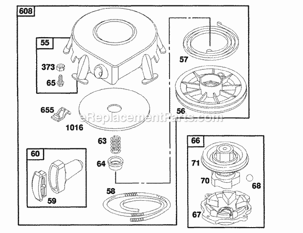 Briggs and Stratton 258707-0139-01 Engine Rewind Assembly Diagram