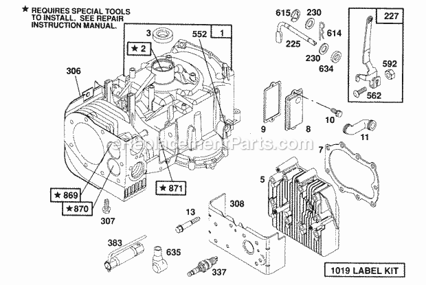 Briggs and Stratton 259702-0104-01 Engine Cylinder, Cylinder Head Diagram