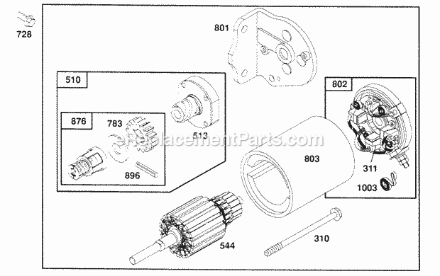 Briggs and Stratton 259702-0104-01 Engine Electric Starter and Chart Diagram