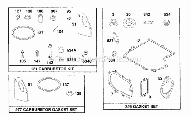 Briggs and Stratton 259702-4016-01 Engine Gasket Sets Diagram