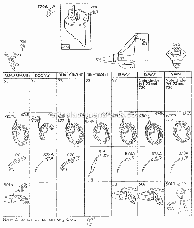 Briggs and Stratton 280707-0125-01 Engine Alternator Chart Diagram