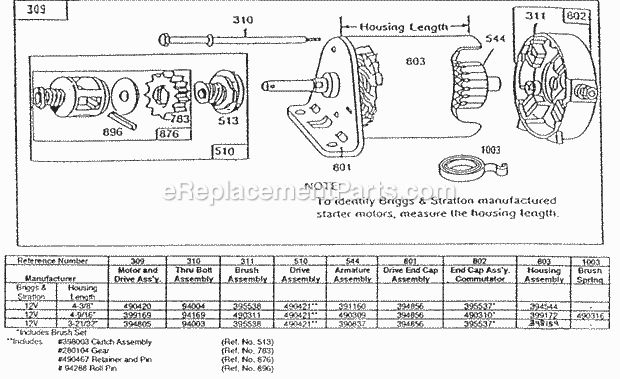 Briggs and Stratton 280707-0133-01 Engine Electric Starter And Chart Diagram