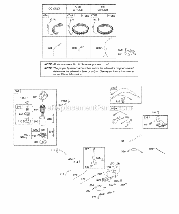 Briggs and Stratton 280H07-0005-E1 Engine Alternator Controls Electric Starter Governor Spring Ignition Diagram