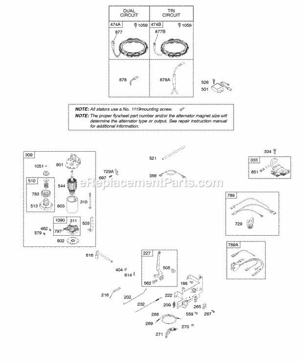 Briggs and Stratton 280J07-0110-E1 Engine Alternator Controls Electric Starter Governor Spring Ignition Diagram