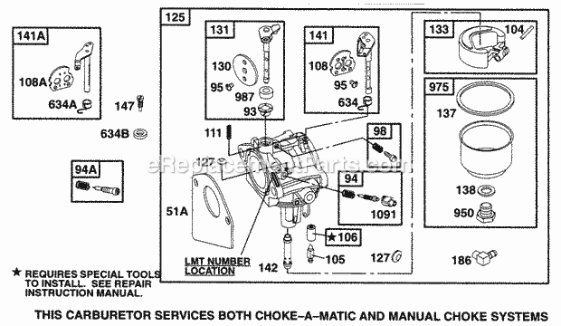 Briggs and Stratton 282707-0026-01 Engine Carburetor Assy Diagram
