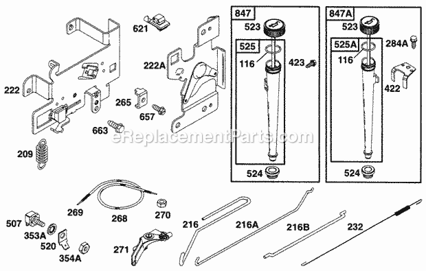 Briggs and Stratton 282707-0026-01 Engine Controls Oil Fill Diagram