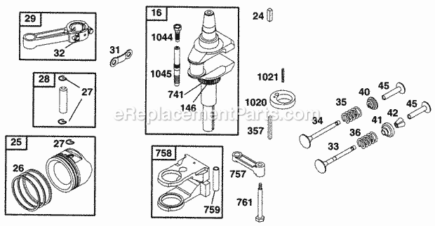 Briggs and Stratton 282707-0027-99 Engine Piston Grp Crankshaft Diagram