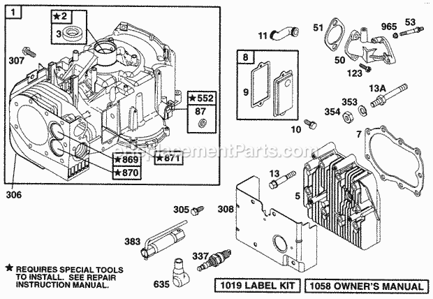 Briggs and Stratton 282707-0101-01 Engine Cylinder Head Diagram