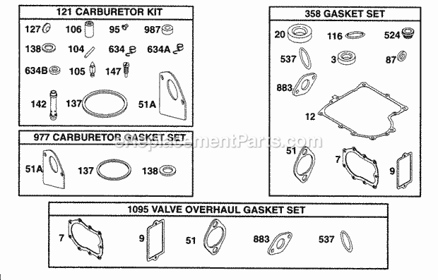 Briggs and Stratton 282707-0122-01 Engine Gasket Sets Diagram