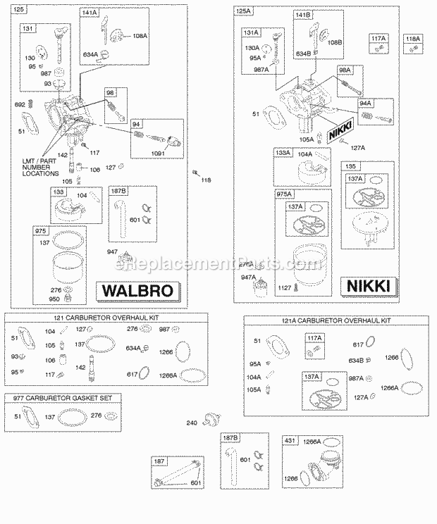 Briggs and Stratton 283H07-0105-E1 Engine Carburetor Fuel Supply Kit-Carburetor Overhaul Diagram