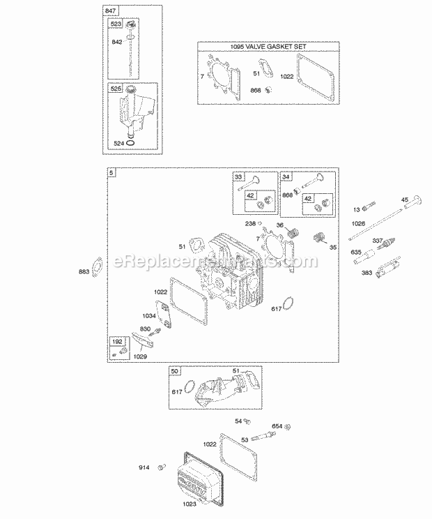 Briggs and Stratton 283H07-0105-E1 Engine Cylinder Head Gasket Set-Valve Lubrication Valves Diagram