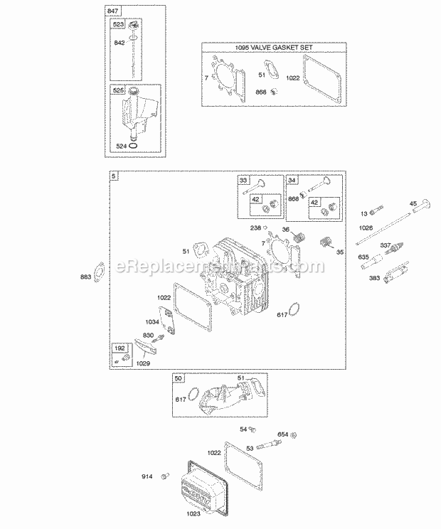 Briggs and Stratton 283H07-0197-E1 Engine Cylinder Head Gasket Set-Valve Lubrication Valves Diagram
