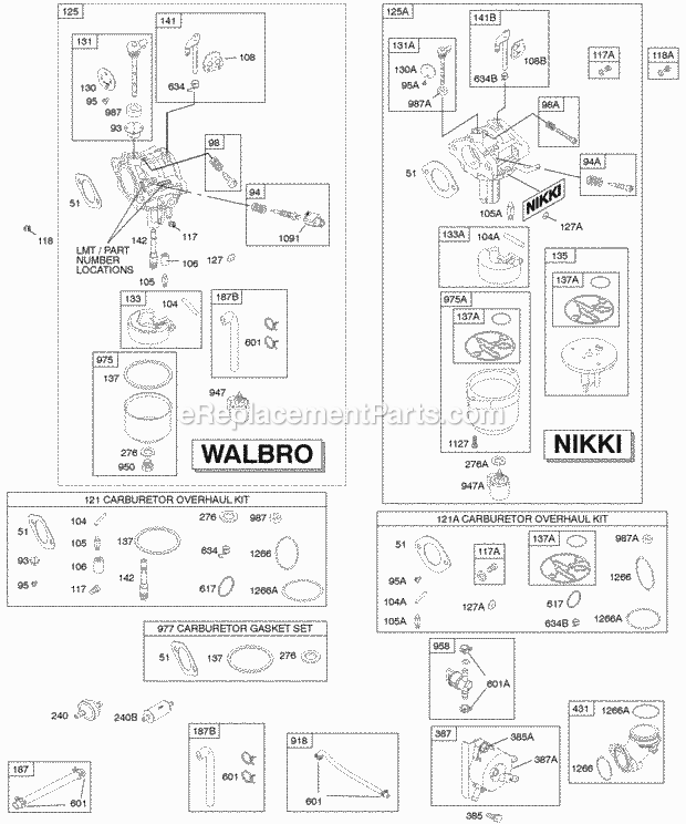 Briggs and Stratton 285H77-0036-E1 Engine Carburetor Fuel Supply Kit - Carburetor Overhaul Diagram