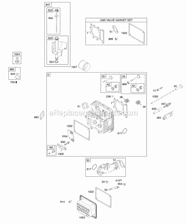 Briggs and Stratton 285H77-0036-E1 Engine Cylinder Head Gasket Set - Valve Lubrication Valves Diagram