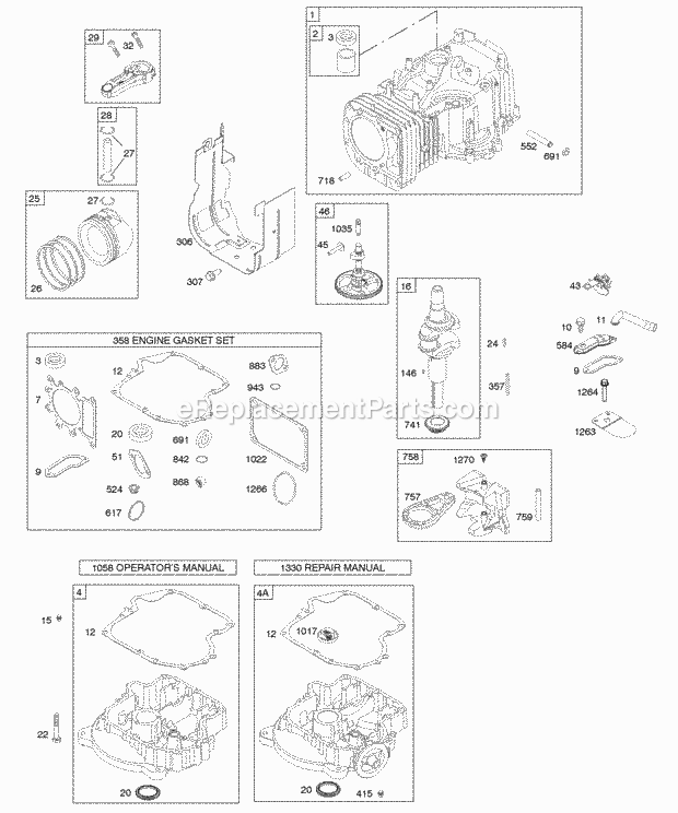 Briggs and Stratton 285H77-0120-E1 Engine Camshaft Crankshaft Cylinder Engine Sump Gasket Set - Engine Piston Rings Connecting Rod Diagram