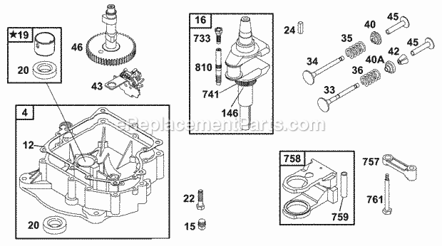 Briggs and Stratton 288702-1107-E1 Engine Sump Crankshaft Cam Diagram