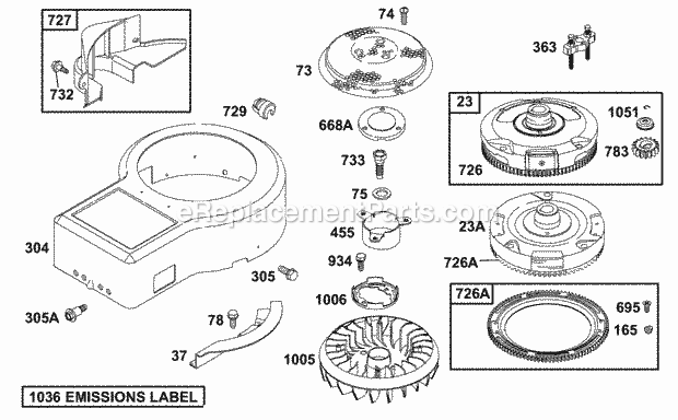 Briggs and Stratton 288702-1107-E1 Engine Blower Housing Flywheels Screens Diagram