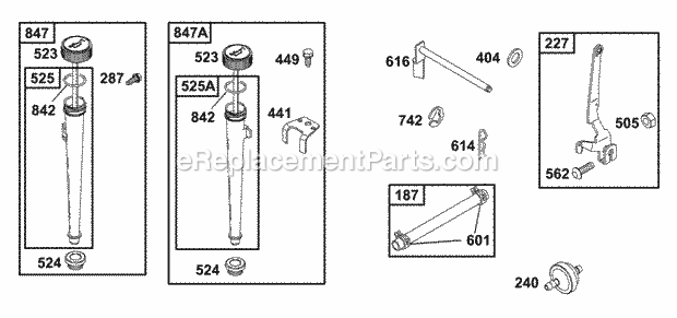 Briggs and Stratton 288702-1107-E1 Engine Oil Fill Controls Diagram