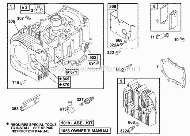 Briggs and Stratton 288707-0101-01 Engine Cylinder Group Head Diagram