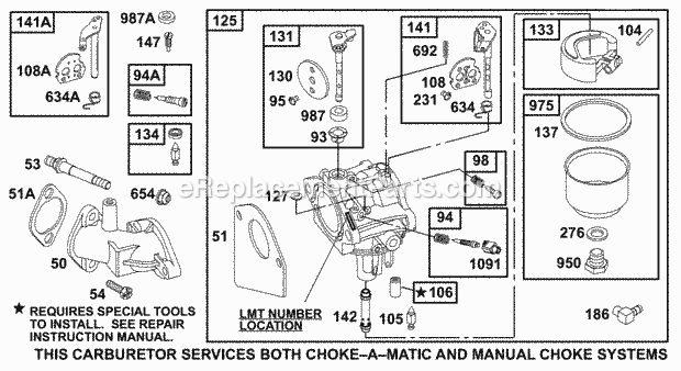 Briggs and Stratton 288707-1105-E1 Engine Carburetor Group Diagram