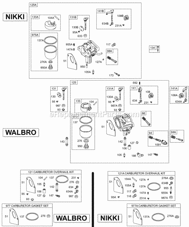 Briggs and Stratton 289707-0615-A1 Engine Carburetors Gasket Sets Diagram