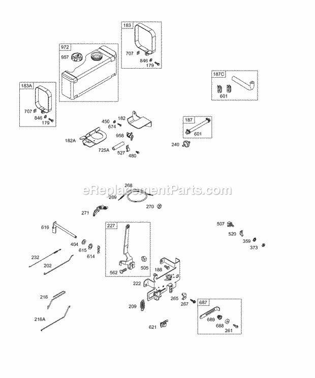 Briggs and Stratton 289707-1120-E1 Engine Controls Springs Fuel Links Diagram