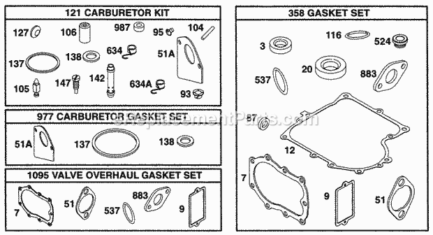 Briggs and Stratton 28A707-0117-01 Engine Gasket Sets Diagram