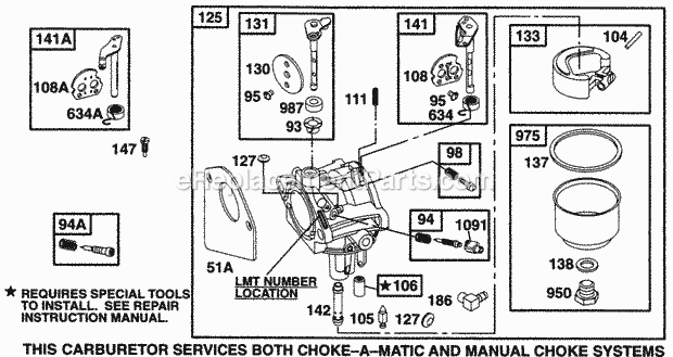 Briggs and Stratton 28A707-0117-01 Engine Carburetor Assy Diagram