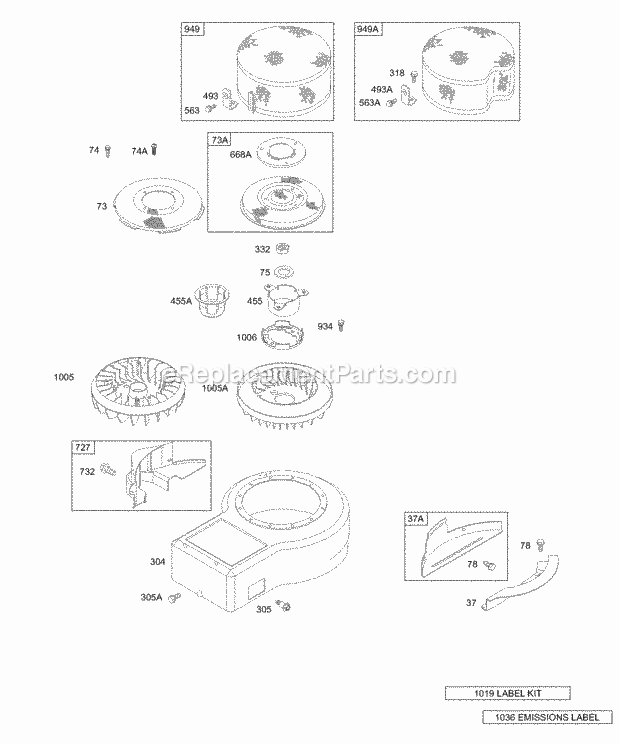 Briggs and Stratton 28B702-1154-E1 Engine Blower Housing Shrouds Label Kits Diagram