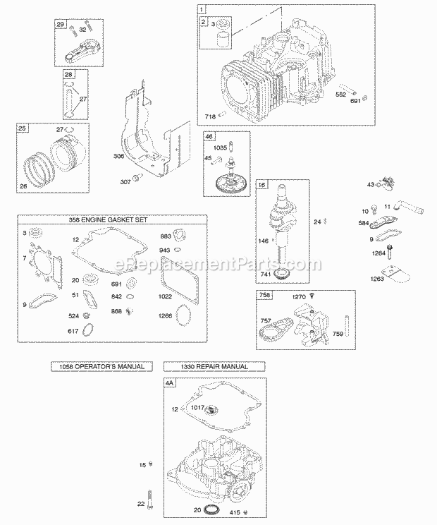 Briggs and Stratton 28CH77-0112-E1 Engine Camshaft Crankshaft Cylinder Engine Sump Gasket Set - Engine Pistons Rings Connecting Rod Diagram