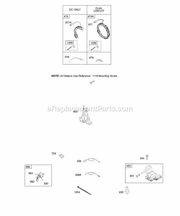 Briggs and Stratton 28D707-0125-01 Engine Alternator Wires Ignition Diagram