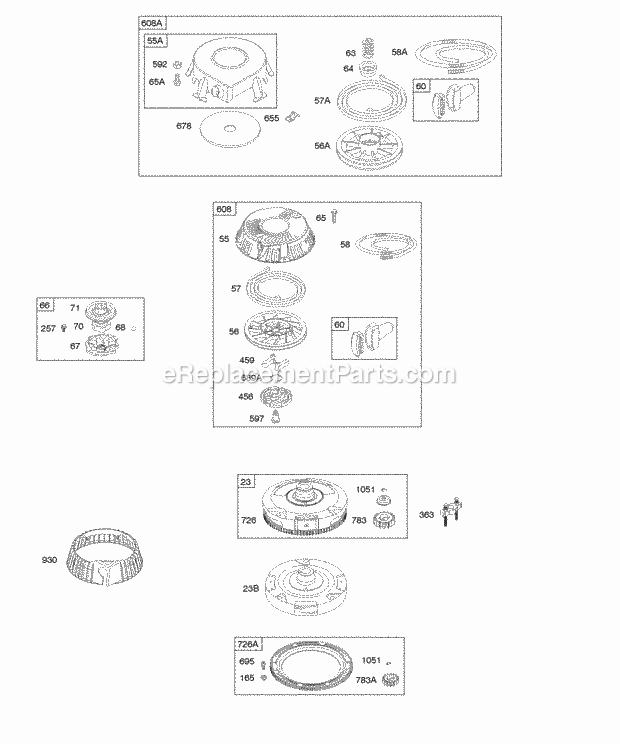 Briggs and Stratton 28D707-1148-E1 Engine Flywheel Rewind Starter Diagram