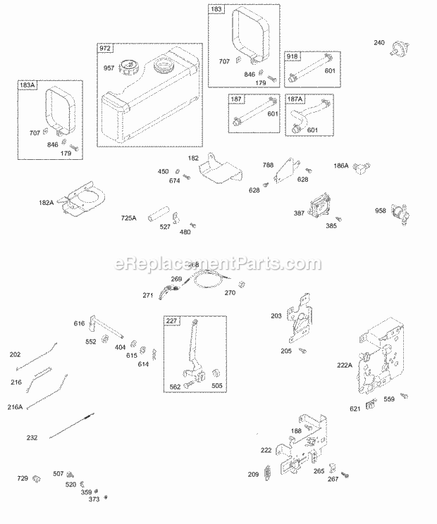 Briggs and Stratton 28M707-0133-01 Engine Controls Springs Fuel Tank Hoses Pump Diagram