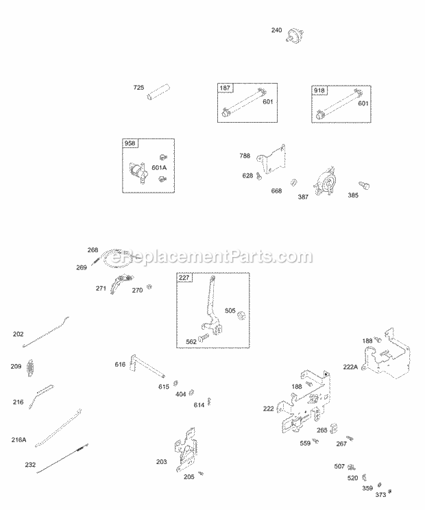 Briggs and Stratton 28N707-0114-01 Engine Controls Links Springs Fuel Pump Fuel Hoses Diagram