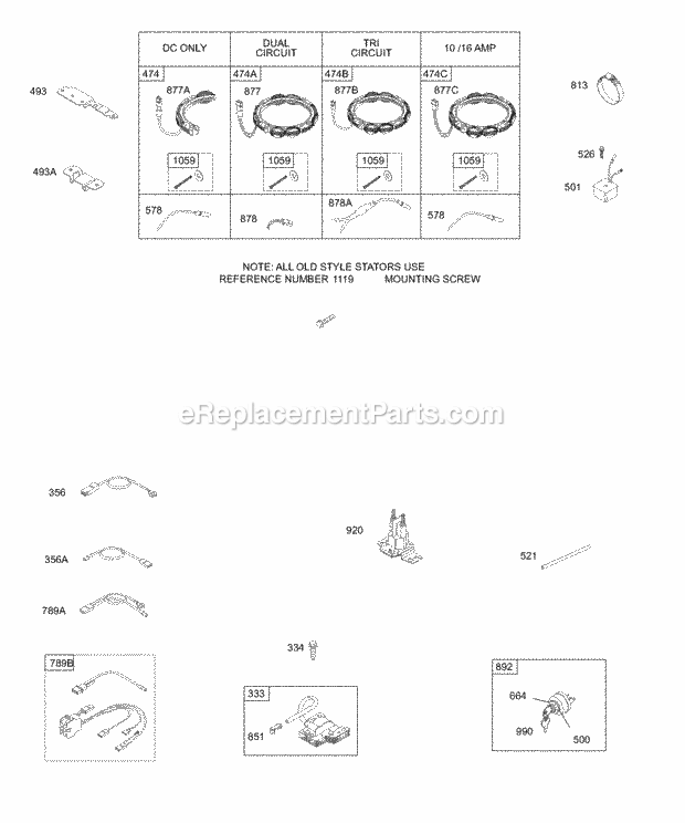 Briggs and Stratton 28N707-0612-A1 Engine Alternator Wires Magneto Key Switch Diagram