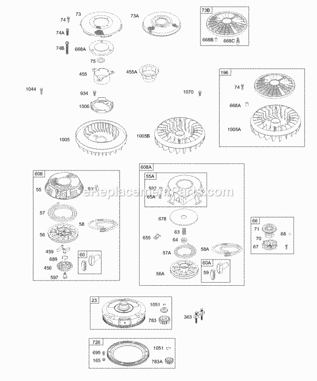 Briggs and Stratton 28N707-1189-E1 Engine Flywheel Fan Rotating Screen Flywheel Rewind Starter Diagram