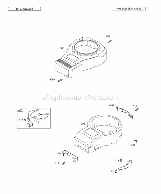 Briggs and Stratton 28P777-0134-01 Engine Blower Housing/Shrouds Diagram