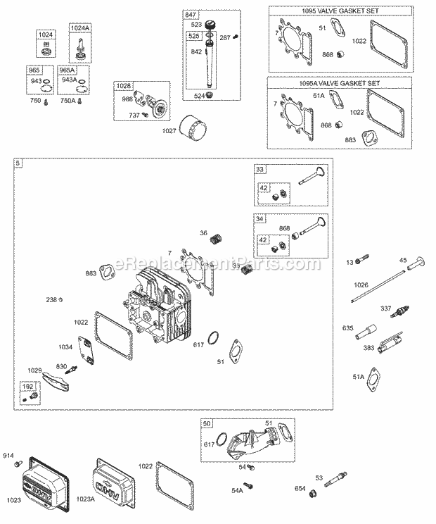 Briggs and Stratton 28Q777-0136-01 Engine Cylinder Head Rocker Cover Oil Pump Oil Filter Diagram