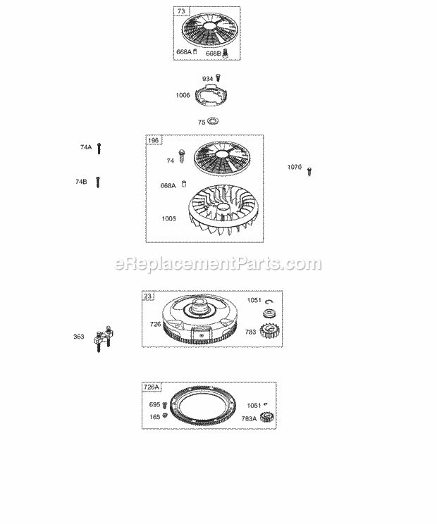 Briggs and Stratton 28Q777-0136-01 Engine Flywheel Ring Gear Screens Diagram