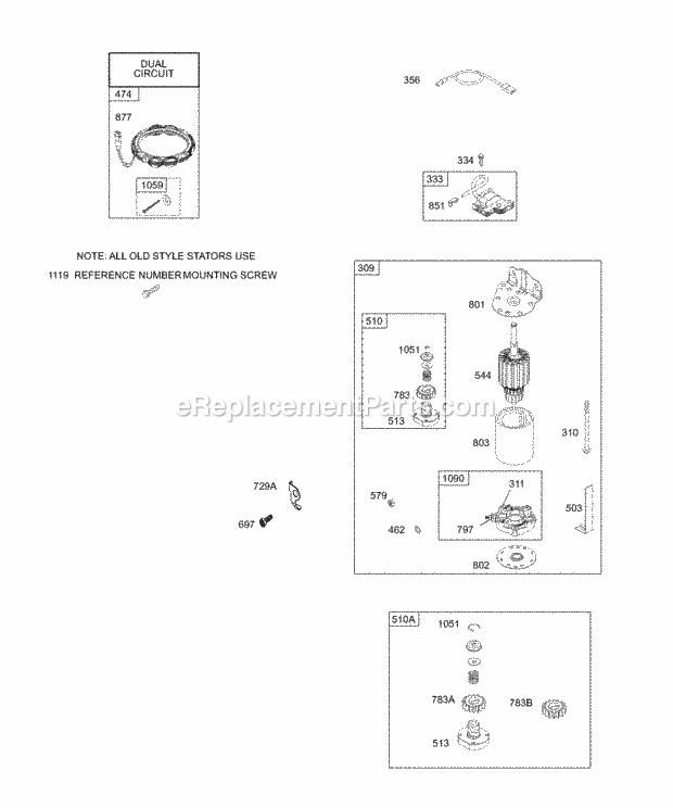 Briggs and Stratton 28W707-0121-E1 Engine Electric Starter Alternator Diagram