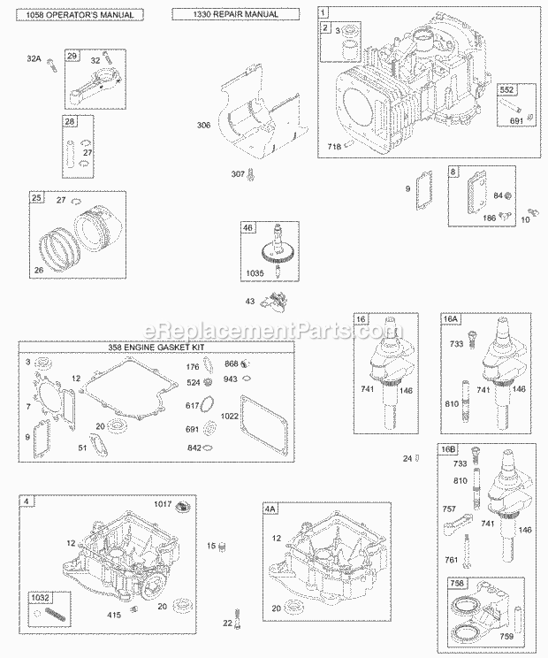 Briggs and Stratton 28W707-0122-99 Engine Crankshaft Sump Engine Gaskets Cylinder PistonRings Camshaft Diagram